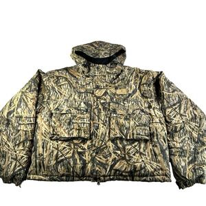 VTG Mens Game Winner Camo Puff Jacket Size Large Hunting Hooded Full Zip Outdoor
